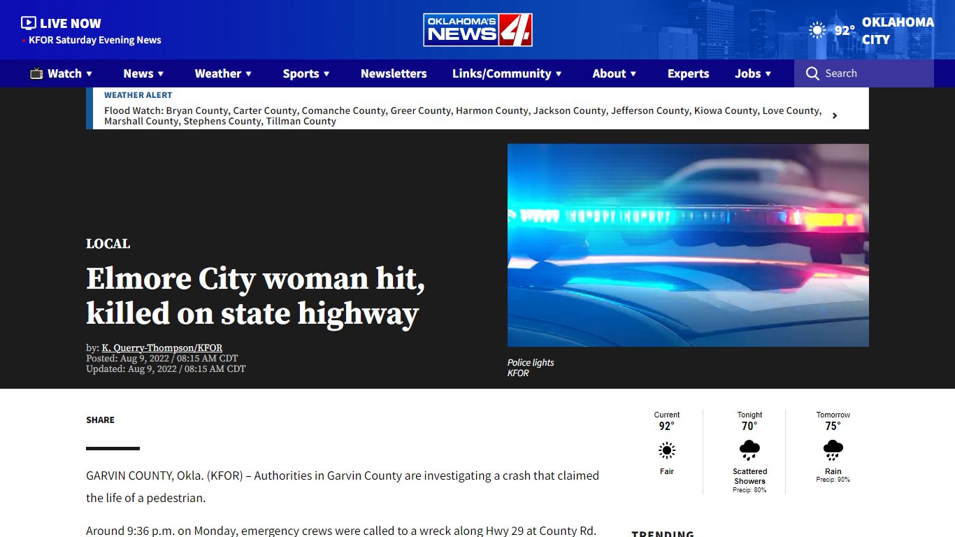 Elmore City woman hit, killed on state highway